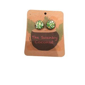 Green Glitter 12mm Stud Earrings The Swanky Coconut NWT
